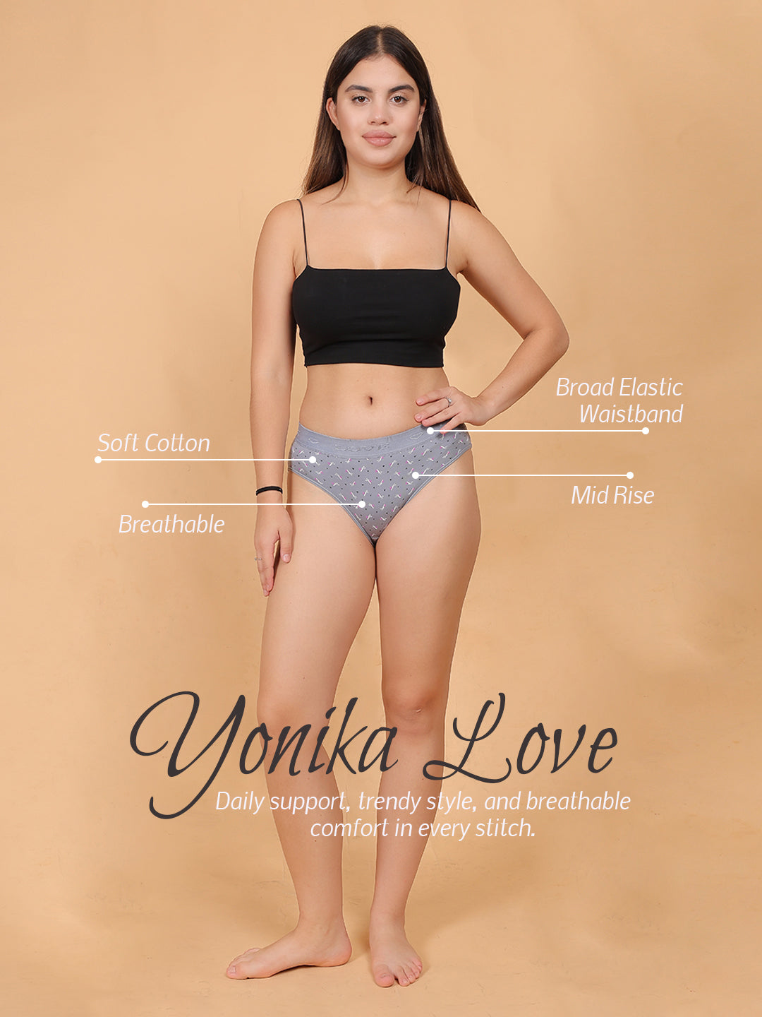 Yonika Love Printed Panties | Pack of 3 | Red, Blue & Deep Grey