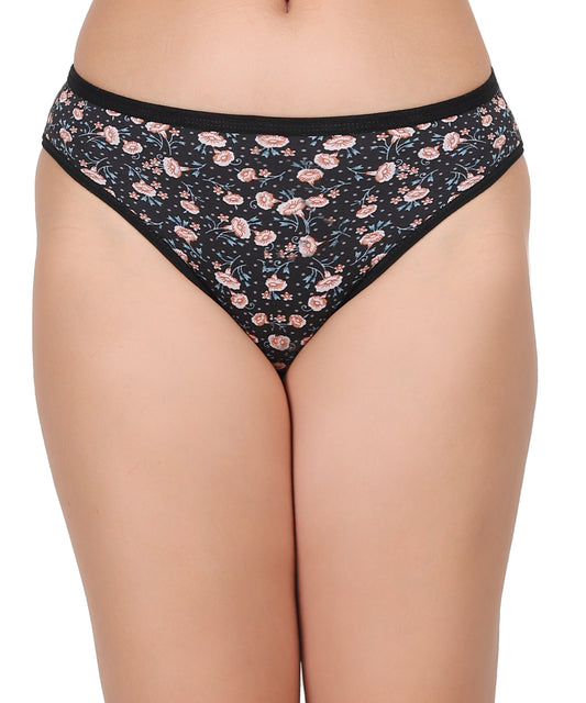 Yonika Komal Series – Black- Printed Mid-Rise Panty