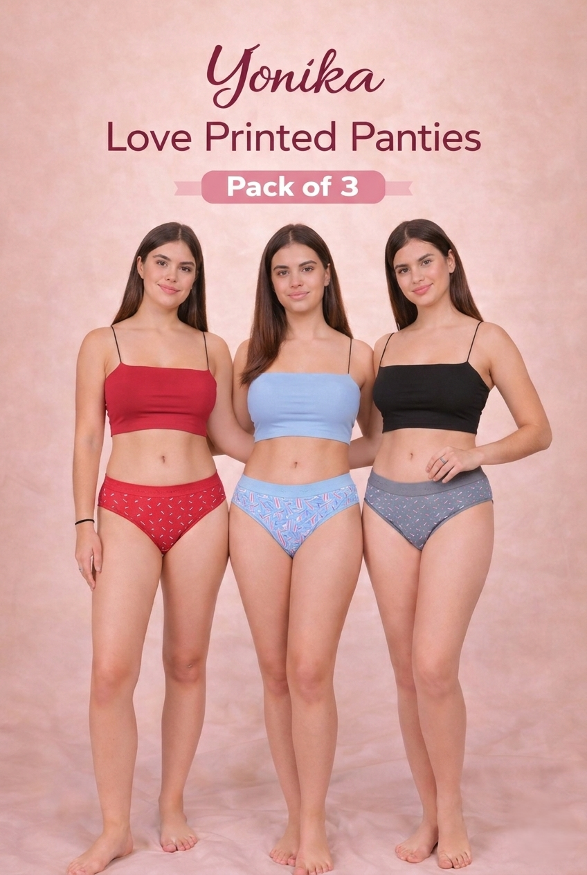 Yonika Love Printed Panties | Pack of 3 | Assorted (Prints may vary)