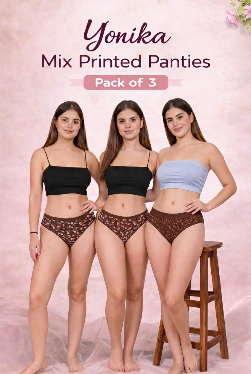 INTIMORA Yonika Mix Printed Panties Pack of 3 – Love & Komal Mid Rise | Multi color combo