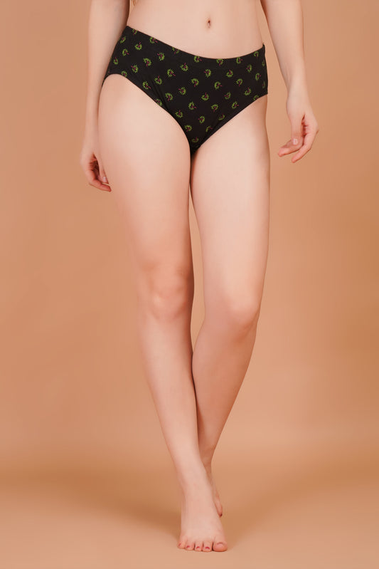 Yonika Komal Series – Deep Black - Printed Mid-Rise Panty