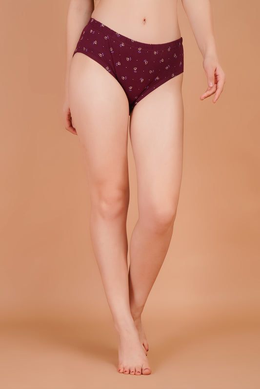 Yonika Komal Series – Deep Brown - Printed Mid-Rise Panty
