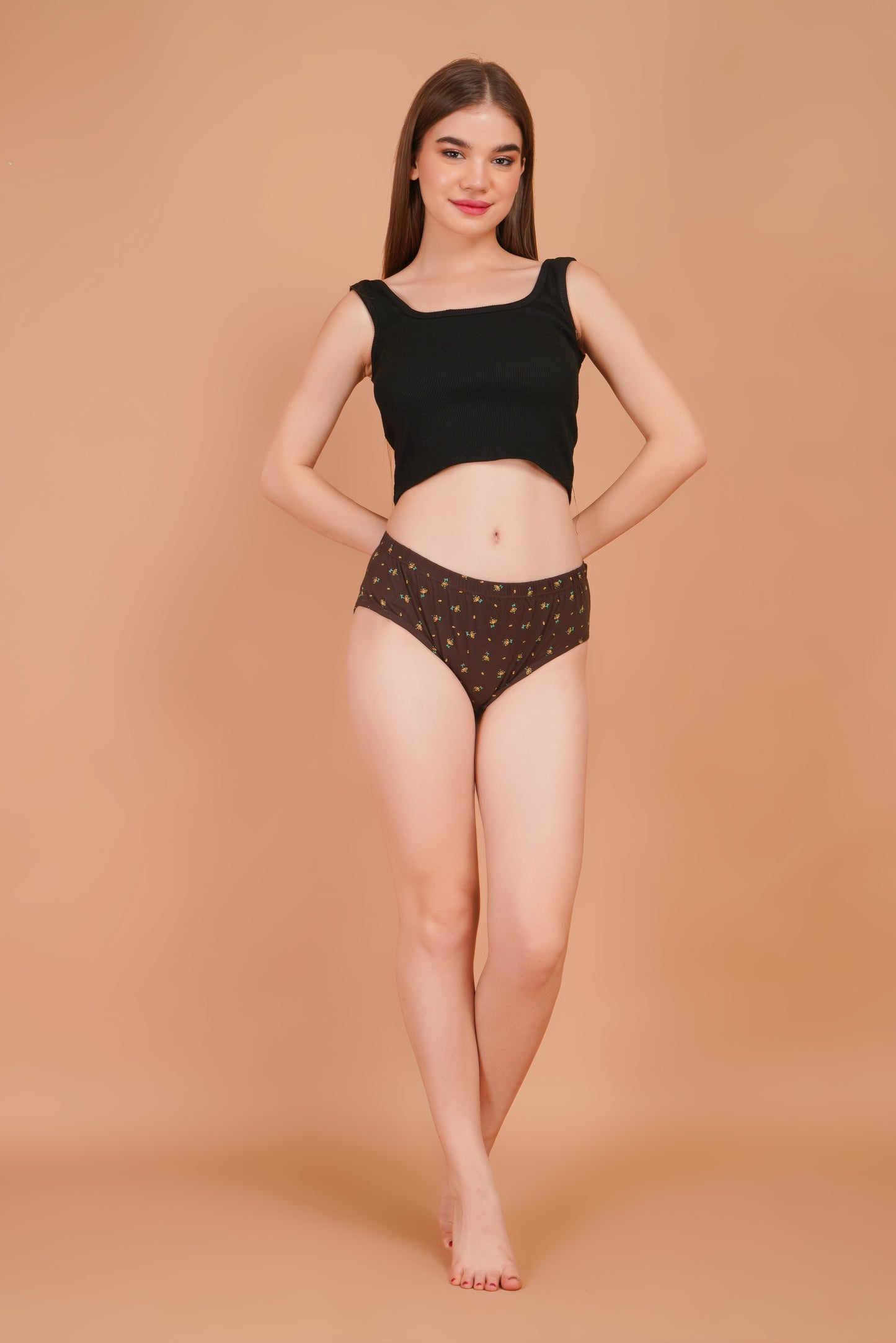 Yonika Komal Series – Deep Brown - Printed Mid-Rise Panty