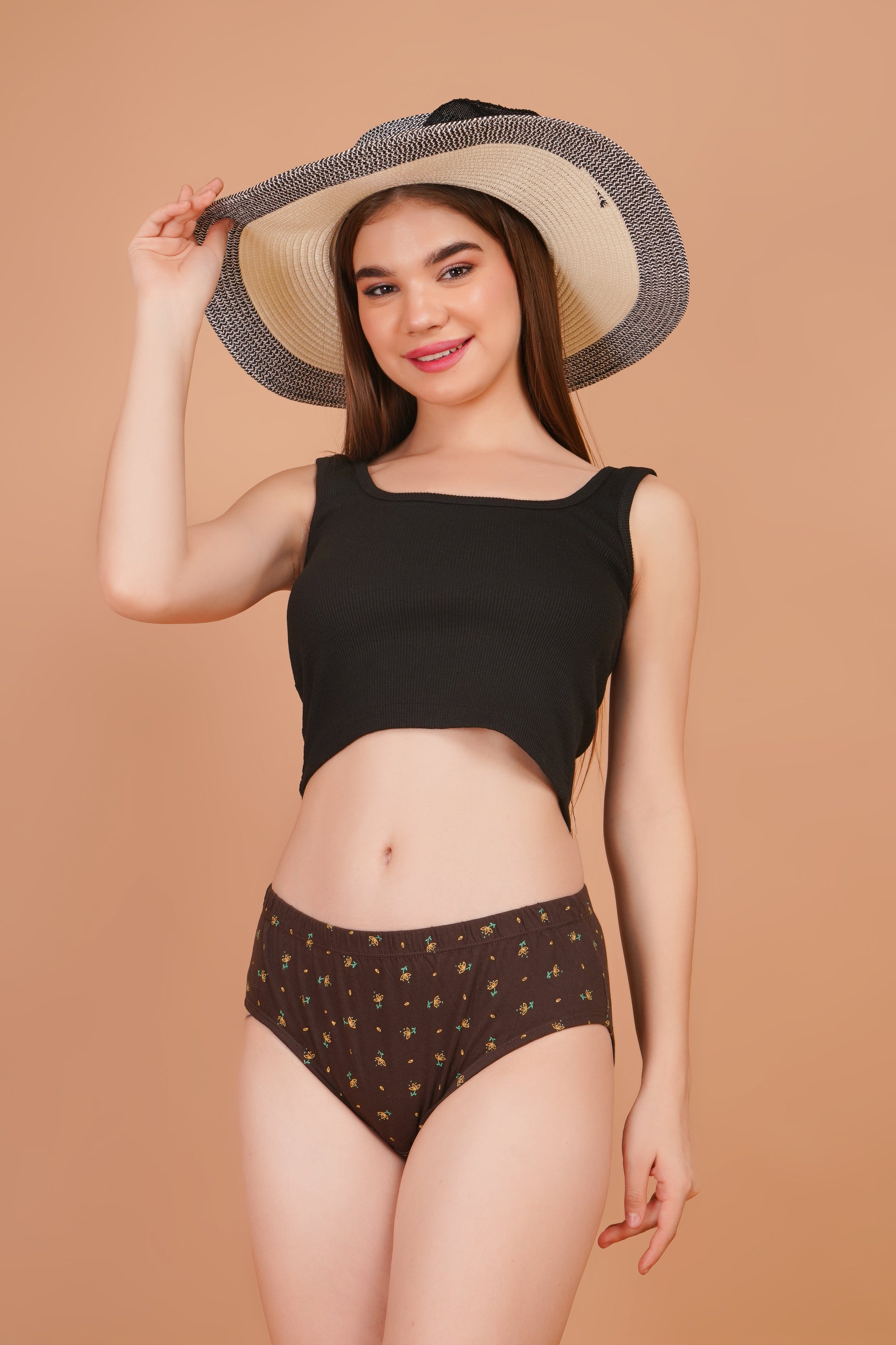 Yonika Komal Series – Deep Brown - Printed Mid-Rise Panty