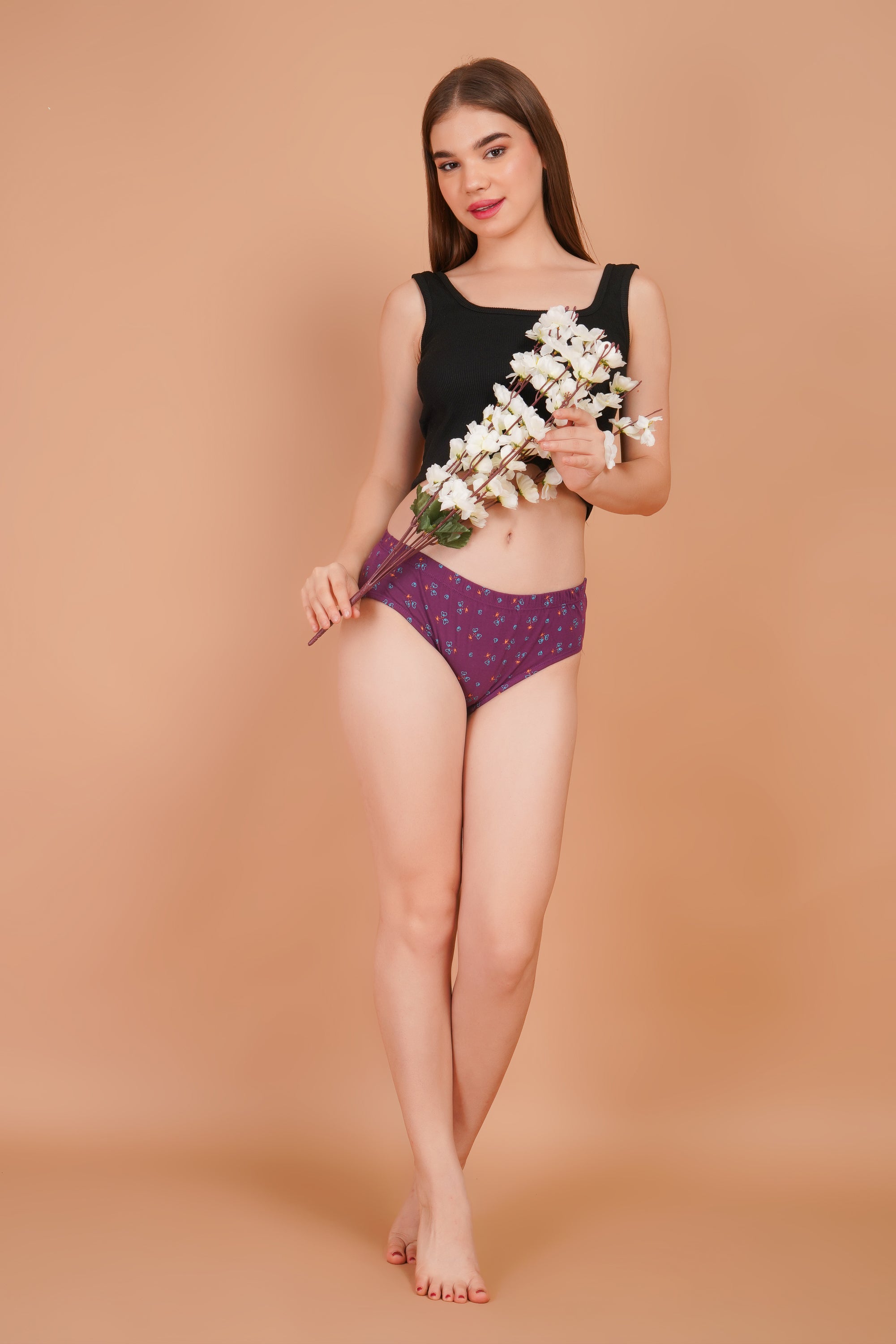 Yonika Komal Series – Purple - Printed Mid-Rise Panty