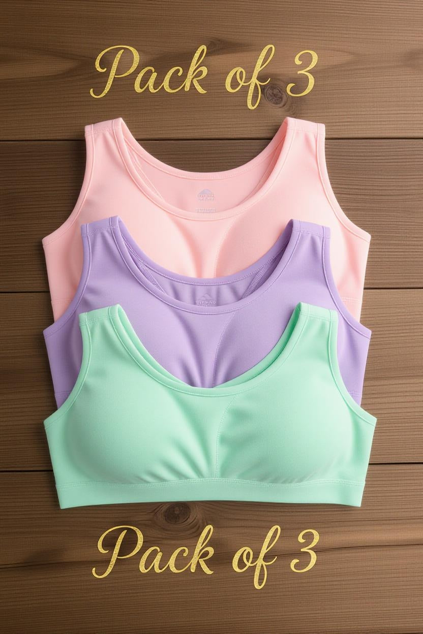 Sports Bra Pack of 3 | Beige, Navy Blue & Grey