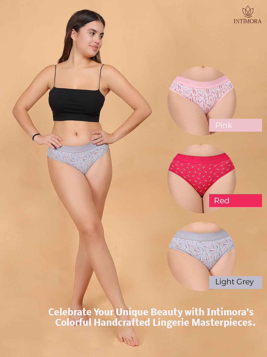 Yonika Love Printed Panties | Pack of 3 | Pink, Red &amp; Light Grey