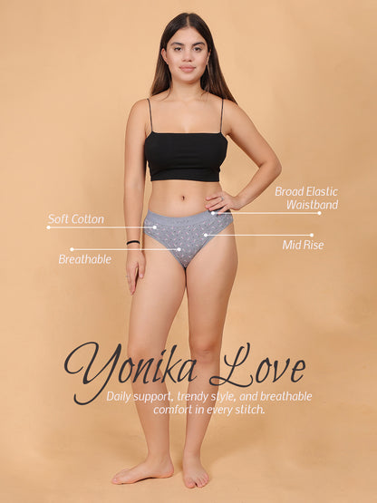Yonika Love Printed Panties | Pack of 3 | Red, Blue &amp; Deep Grey