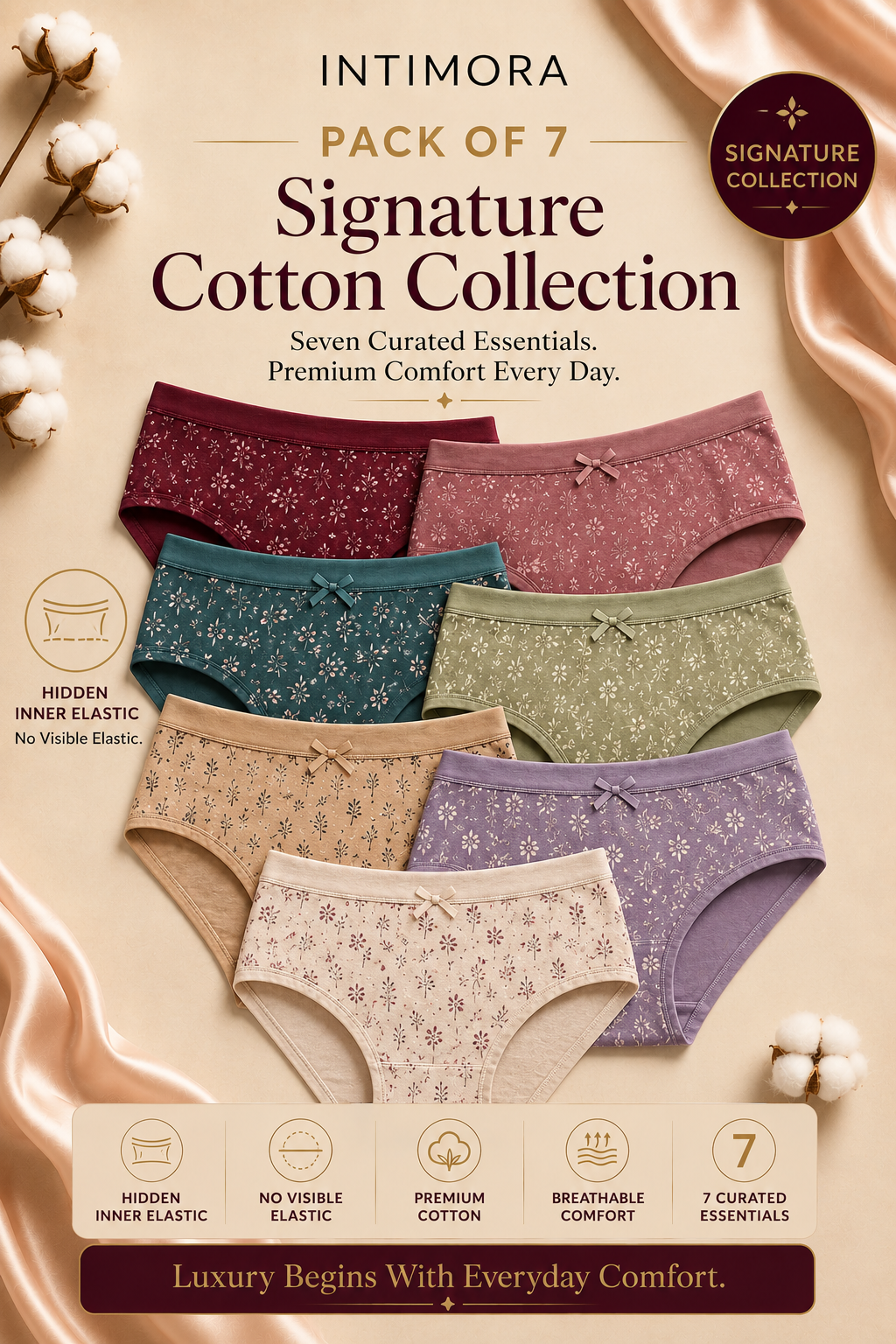 INTIMORA Yonika Signature Cotton Collection – Pack of 7 premium printed panties (Assorted prints &amp; colors)