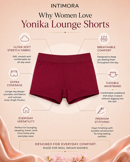 INTIMORA Yonika Premium Lounge boy shorts Luxe Collection – Pack of 5 (Assorted colors)
