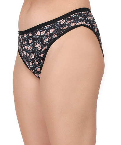 Yonika Komal Series – Black- Printed Mid-Rise Panty