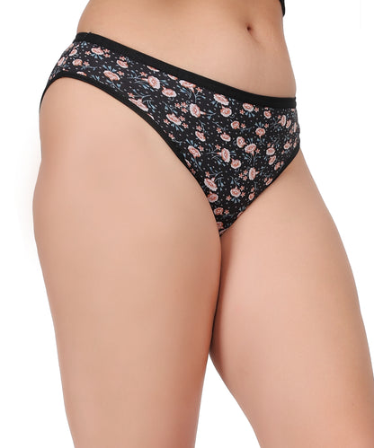 Yonika Komal Series – Black- Printed Mid-Rise Panty