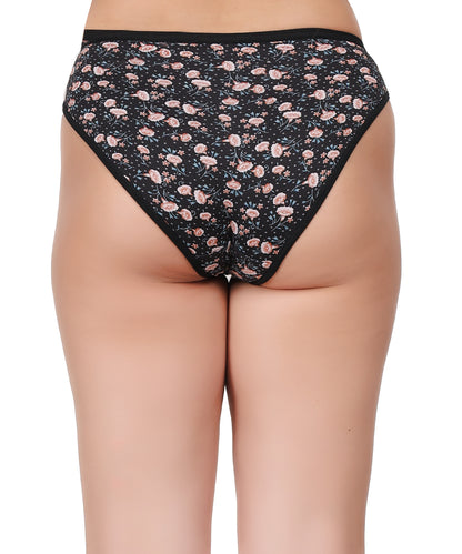 Yonika Komal Series – Black- Printed Mid-Rise Panty