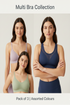 Three women wearing different colored bras with text indicating a multi bra collection
