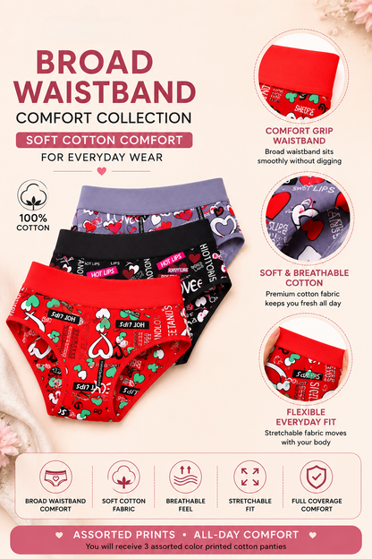 INTIMORA Love Broad Waistband Cotton Panties Pack of 3 – Assorted Prints &amp; Colors