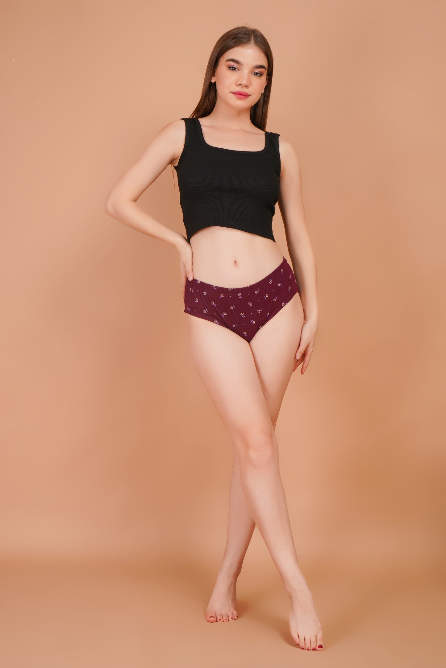 Yonika Komal Series – Deep Brown - Printed Mid-Rise Panty