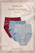 Pack of three floral-patterned panties by Yonika Love on a light pink background